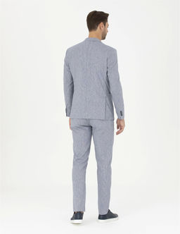 Koyu Mavi Ex. Slim Fit Keten Kar___ml_ Kuma_ Pantolon