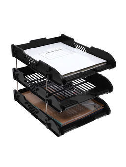 Набор лотков для бумаг, 3 штуки, горизонтальные, на металлических стержнях, чёрные