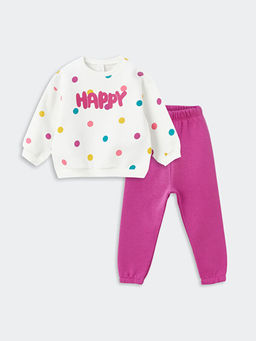 Bisiklet Yaka Uzun Kollu Bask?l? K?z Bebek Sweatshirt ve E?ofman Alt 2li Tak?m