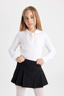 Облегающая школьная футболка из двух предметов из пике с воротником-поло для девочек - Defacto фото 4