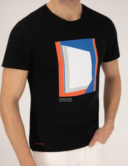 Siyah Bask_l_ Bisiklet Yaka Ti__rt