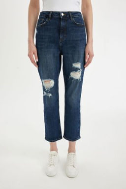 Mary Vintage Straight Fit Y?rt?k Detayl? Yuksek Bel Bilek Boy Jean Pantolon