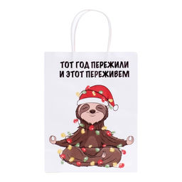 Пакет бумажный подарочный новогодний крафт, «Тот год пережили и этот переживем», 27×21×11 см