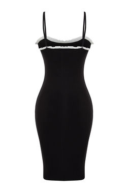 Siyah Duz Fitted/Vucuda Oturan Pamuklu Fitilli Mini Esnek Orme Kalem Elbise TWOSS24EL00996 - Trendyolmilla фото 8