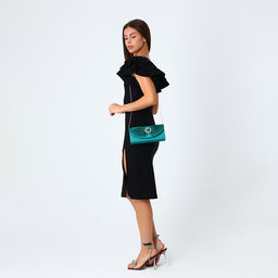 Сумка-клатч женская вечерняя на магните, на длинной цепочке, с декоративной пряжкой, блестящая, зелёная