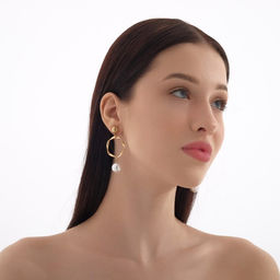 Серьги с жемчугом Нежность круг с бусиной, цвет белый в золоте - Queen fair фото 3