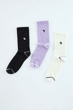 TRENDYOL MAN Lila Unisex 3lu Ying-Yang Nak?sl? Pamuklu Cizgili Kolej-Tenis-Orta Boy Corap TMNAW25CO00021 - Trendyolmilla фото 2