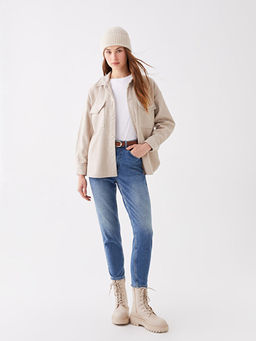 D?z Uzun Kollu Kad?n Oduncu G?mlek Ceket