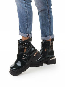 01-D1-8070 DK. GREEN Ботинки демисезонные женские (натуральная кожа, байка)