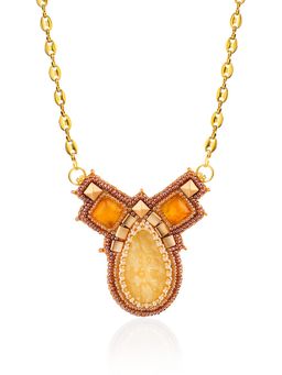 Оригинальное короткое колье из натурального янтаря и бисера Лукоморье