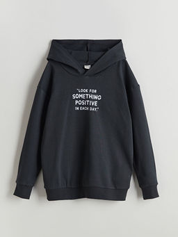 Kap??onlu Bask?l? Erkek ?ocuk Sweatshirt