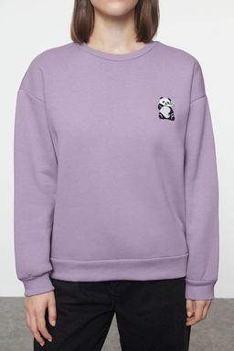 Lila Animal Nak?sl? Regular/Normal Kal?p Kal?n Ici Polarl? Orme Sweatshirt TWOAW24SW00196