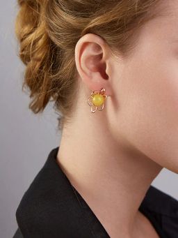 Серьги Юнона из позолоченного серебра и натурального молочного янтаря - Амберхолл фото 2