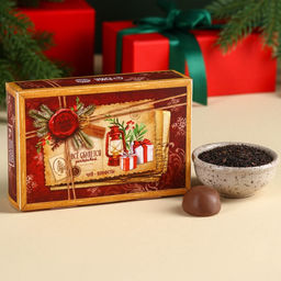 Подарочный набор Новогодняя посылка: чай чёрный со вкусом: ваниль и карамель 50 г., конфеты шоколадные 100 г.
