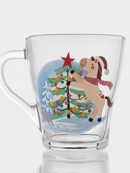 Цена за 20 шт. Кружка Грация. Лошадка новый год , 270 мл, стекло, прозрачная, рисунок МИКС