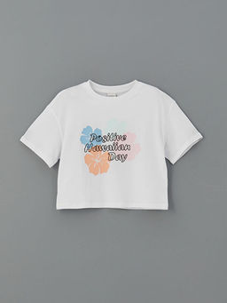 Bisiklet Yaka Hawaiian Bask?l? K?z ?ocuk Ti??rt