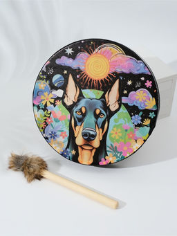 Шаманский бубен Доберман в цветах, музыкальный инструмент, с колотушкой, 5?25?25 см
