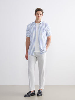 Regular Fit K?sa Kollu ?izgili Erkek G?mlek