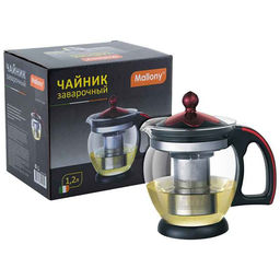 Чайник заварочный Decotto-1200 с пластик ручкой, фильтр из нерж ст, 1,2 л, Mallony арт.910112