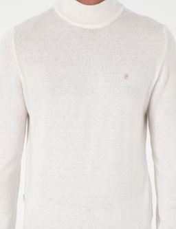 Ekru Slim Fit Yar_m Bal_k__ Yaka Basic Triko Kazak