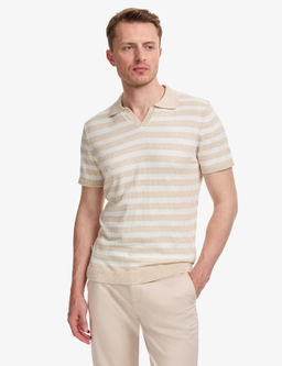 Bej Slim Fit Keten Kar___ml_ Apa_ Yaka Triko Ti__rt