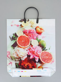 Цена за 10 шт. Пакет "Летний цитрус", полиэтиленовый с пластиковой ручкой, 38 х 45 + 3 см, 90 мкм