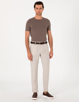 Bej Carrot Fit Ekose %100 Keten Spor Pantolon