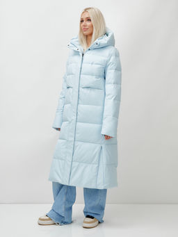Пальто утепленное стеганное зимнее с капюшоном женское голубого цвета 9620Gl - Mtforce фото 4