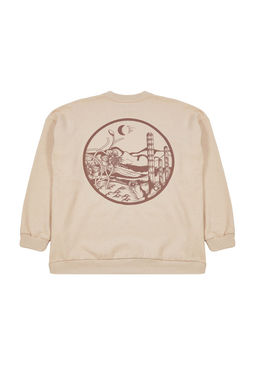 Bej B_y_k Beden Bisiklet Yaka Oversize/Geni_ Kesim S_rt Bask_l_ __i Polar Sweatshirt TMNAW24AO00004