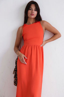 Платье с перекрещенными бретелями красно-оранжевое - Martichelli фото 5