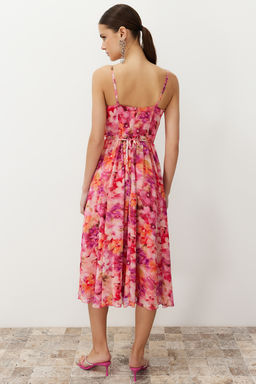 Trendyolmilla Cok Renkli A-Kesim Gul Detayl? Dokuma Elbise TPRSS24EL00098  фото 7