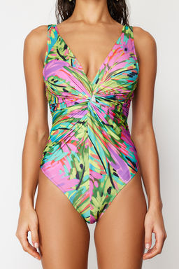 TRENDYOLMILLA Tropikal Desenli Derin V Yaka Dugumlu High Leg Regular Mayo TBESS24MA00153  фото 5