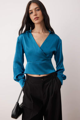 Petrol Fitted Saten Dokuma Bluz TWOAW26BZ00254