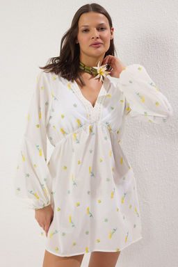 Cicek Desenli Dokuma Plaj Mini Elbise TBESS25EL00042 - Trendyolmilla фото 2