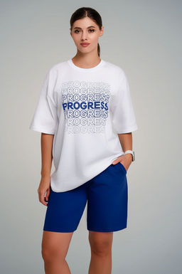 Арт. 51302 Костюм женский с шортами 42-50 (5 шт) Цвет:верх- белый, низ- вери-пери