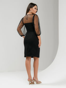 Платье черное с объемными рукавами длины миди - 1001dress фото 3