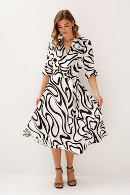 Платье Lars Style 1212/1 молочный,серо-черный принт