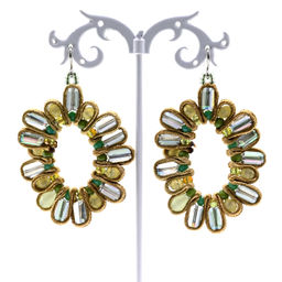 Серьги ручной работы Солнце с цирконами в оплетении цв.горчичный