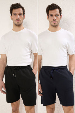TRENDYOL MAN 2li Paket Siyah-Gri Regular/Normal Kesim Dokulu Kordonlu Sort & Bermuda TMNSS23SR00076