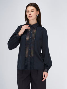 Блузка с кружевом OD-808-4 темно-синий - Tantino фото 2