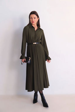 Martichelli Платье рубашка с юбкой-плиссе хаки