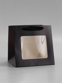 Цена за 2 шт. Пакет подарочный, крафт, с окном, «чёрный», 15×15×15 см