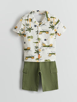 Bask?l? Erkek ?ocuk G?mlek ve ?ort 2li