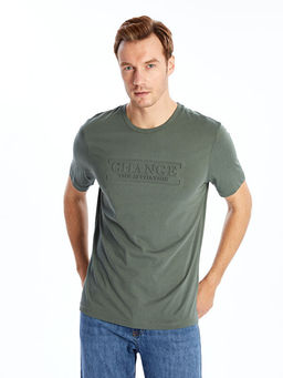 Bisiklet Yaka K?sa Kollu Bask?l? Penye Erkek Ti??rt