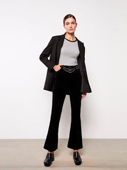 Normal Bel Dar Fit D?z Kadife Kad?n Pantolon