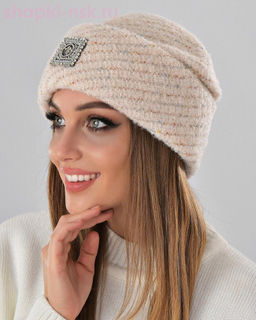 Отворот мохер мульти квадрат стразы Шапка флис (56-58)