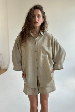 Рубашка СВОБОДА026/20/Оливковый, белый - M&G all natural фото 5