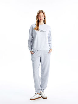 Bisiklet Yaka Uzun Kollu Bask?l? Kad?n Sweatshirt