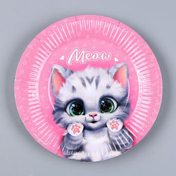 Набор бумажной посуды Котик: 6 тарелок, 1 гирлянда, 6 стаканов - Страна карнавалия фото 2