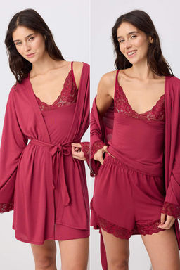 Bordo 4l_ Dantel Detayl_ Viskon _rme Pijama Tak_m_ THMAW27PT00002